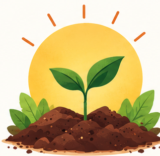 Sapling growing from rich soil under the sun