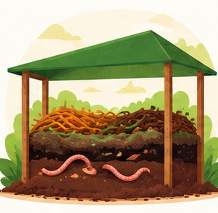 Covered vermicompost bed with earthworms