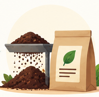 Screened vermicompost packed into a bag